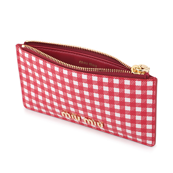 Miu Miu Card Case Madras Vichy Red White - Picture 4 of 9